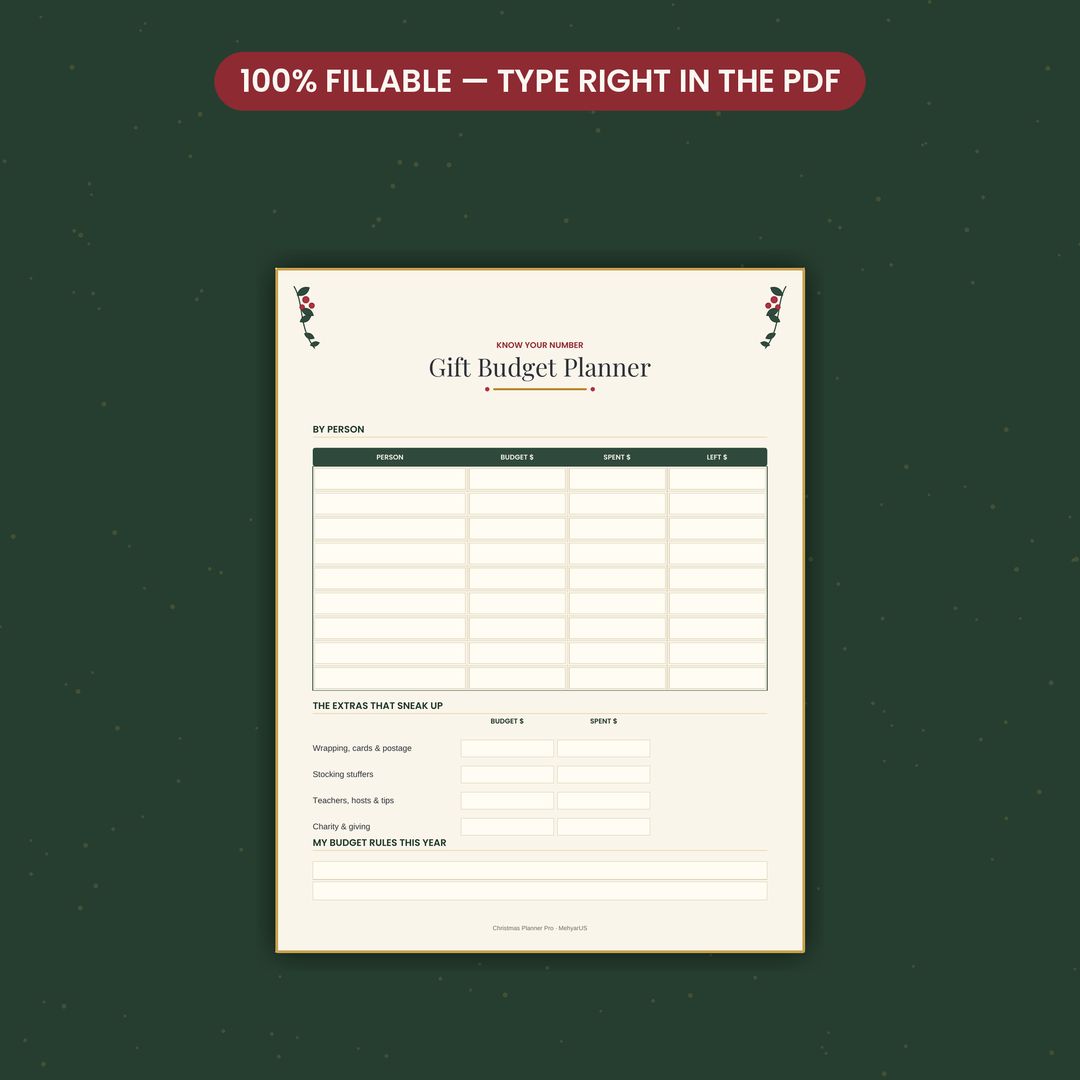 Christmas Planner Pro — fillable fields being completed